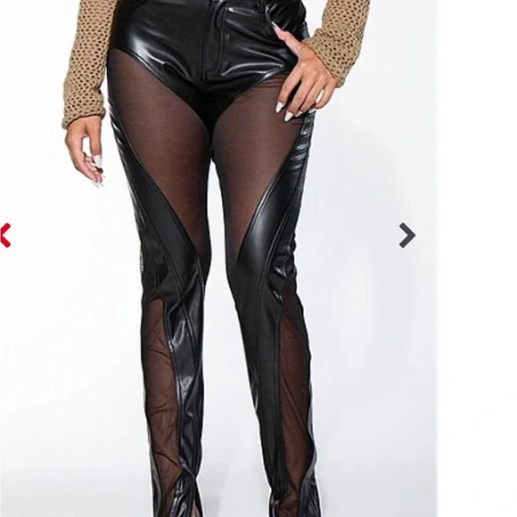 Rehab lab army green Skinny High-Waisted Mesh NWT Faux Leather Pants - Picture 2 of 4